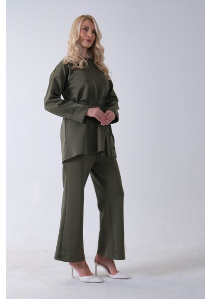 Haki Bisiklet Yaka Önü Düğme Kapama Görünümlü Pantolonlu Scuba Takım 4592265.23 modelleri