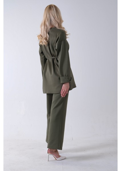 Haki Bisiklet Yaka Önü Düğme Kapama Görünümlü Pantolonlu Scuba Takım 4592265.23 indirimleri