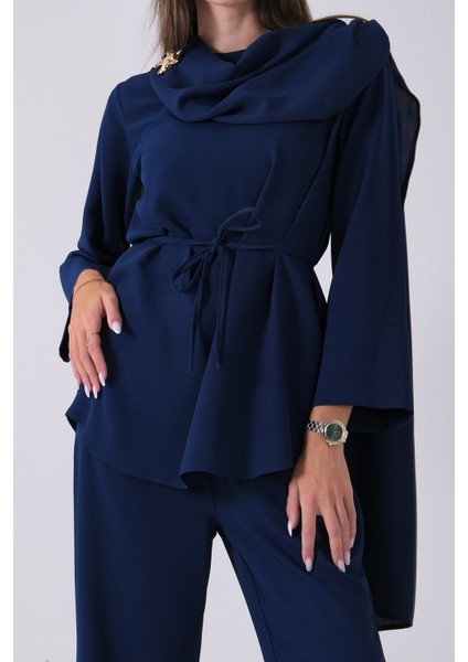 Lacivert Şal Yaka Üzeri Broş Detaylı Pantolonlu Takım 4592270.02