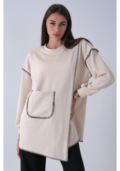 Taş Önü Kanguru Cep Detaylı Çizgi Dikişli Bisiklet Yaka Tunik 940170263.50 fırsatları