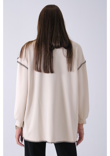 Taş Önü Kanguru Cep Detaylı Çizgi Dikişli Bisiklet Yaka Tunik 940170263.50