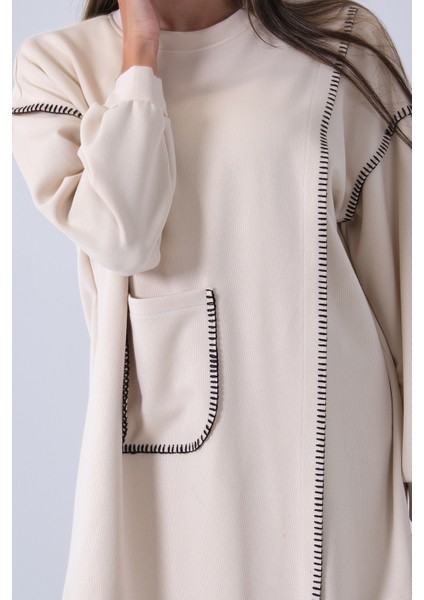 Taş Önü Kanguru Cep Detaylı Çizgi Dikişli Bisiklet Yaka Tunik 940170263.50