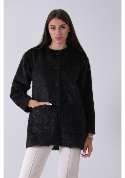 Siyah Önü 4 Düğme Kapamalı Çift Cepli Kuşaklı Kap 940140187.01