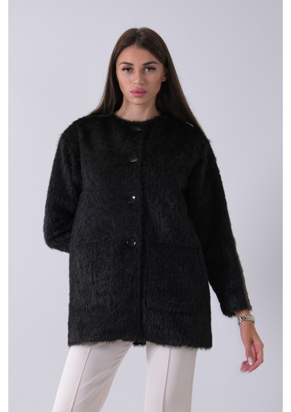 Siyah Önü 4 Düğme Kapamalı Çift Cepli Kuşaklı Kap 940140187.01