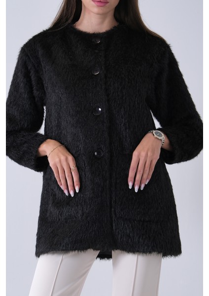 Siyah Önü 4 Düğme Kapamalı Çift Cepli Kuşaklı Kap 940140187.01