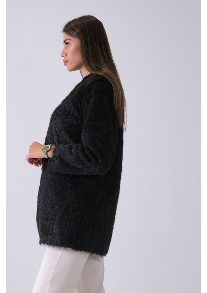 Siyah Önü 4 Düğme Kapamalı Çift Cepli Kuşaklı Kap 940140187.01