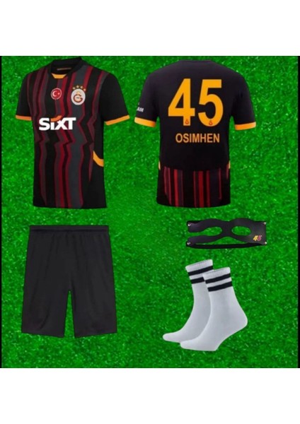 Gâ'la'tâ'sar'ây 5 Yıldızlı #45 V.îctor' O'sîmhen' Alternatif Çocuk Forması 5'li Set+Maske Siyah