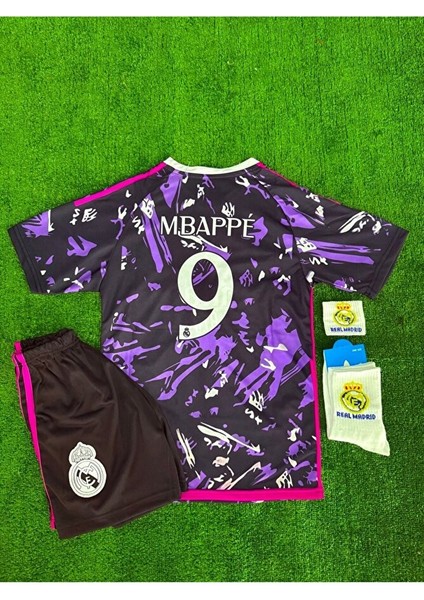 Real Madrid 2025/26 Yeni Sezon Mor Mbappe Çocuk Forması 4'lü Set