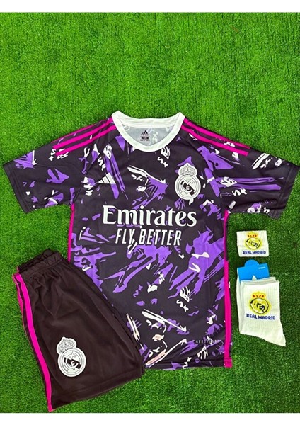 Real Madrid 2025/26 Yeni Sezon Mor Mbappe Çocuk Forması 4'lü Set fiyatları