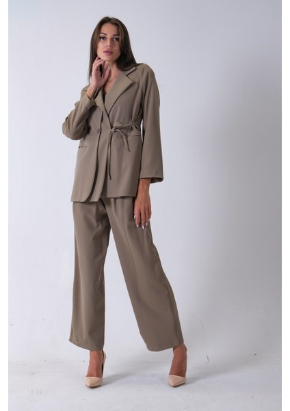 Haki Çift Cep Yandan Bağlamalı Ceket Pantolonlu Takım 4592259.23