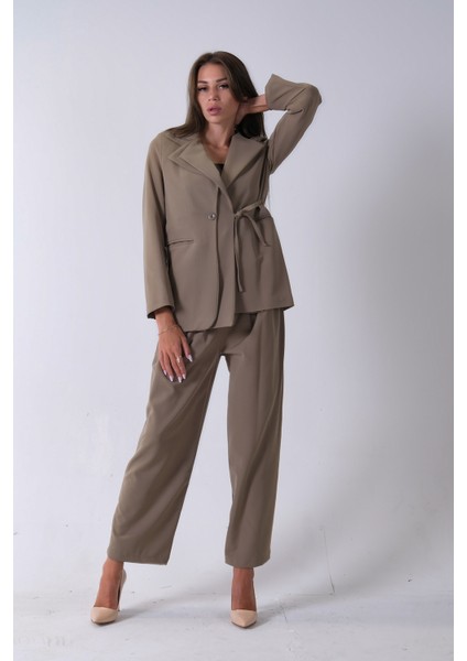 Haki Çift Cep Yandan Bağlamalı Ceket Pantolonlu Takım 4592259.23
