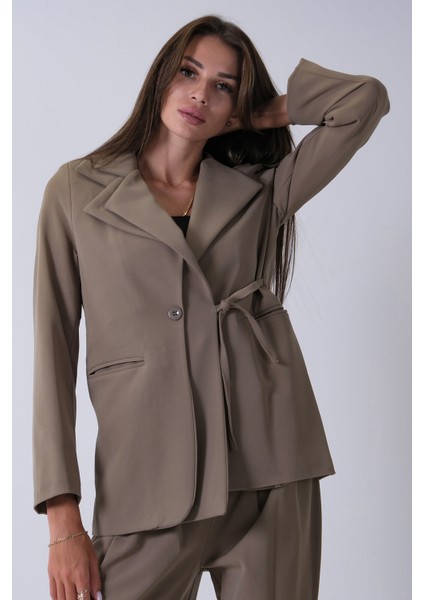 Haki Çift Cep Yandan Bağlamalı Ceket Pantolonlu Takım 4592259.23