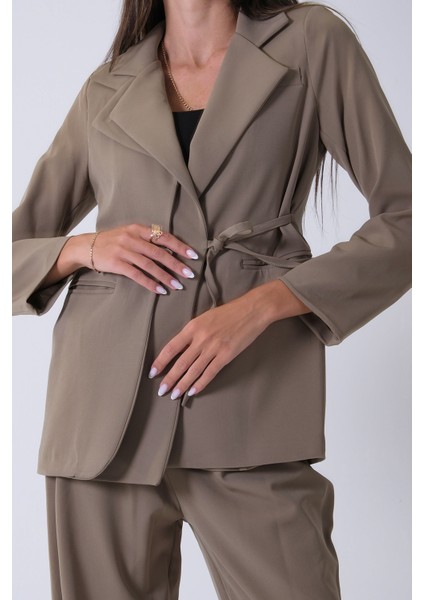 Haki Çift Cep Yandan Bağlamalı Ceket Pantolonlu Takım 4592259.23