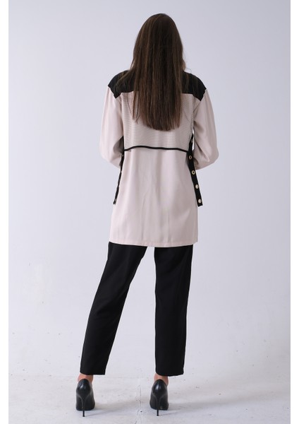 Siyah Önü File Detaylı Çift Renk Tunik Pantolonlu Takım 4701409.01