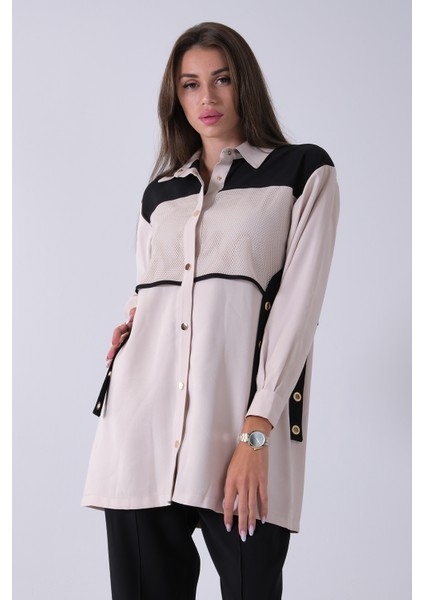 Siyah Önü File Detaylı Çift Renk Tunik Pantolonlu Takım 4701409.01