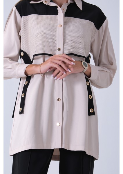 Siyah Önü File Detaylı Çift Renk Tunik Pantolonlu Takım 4701409.01