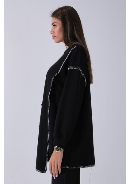 Siyah Önü Kanguru Cep Detaylı Çizgi Dikişli Bisiklet Yaka Tunik 940170263.01 indirimleri