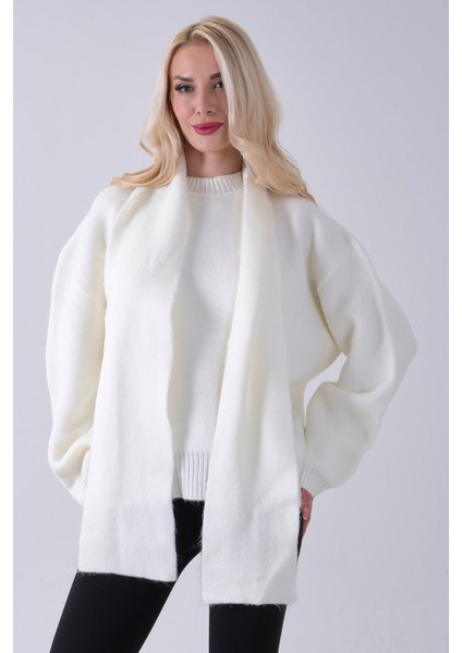 Ekru Şal Aksesuarlı Bisiklet Yaka Triko Kazak 46892633.147 fiyatları