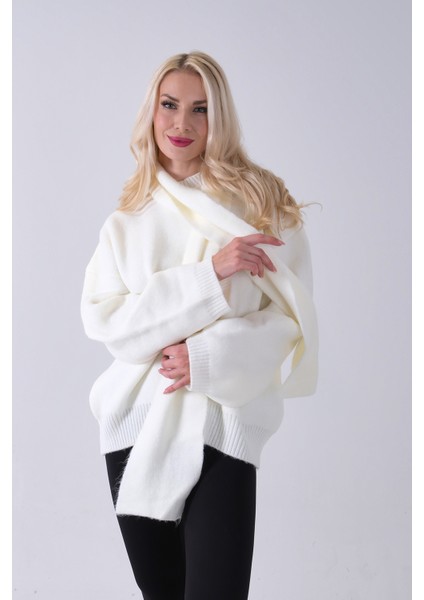 Ekru Şal Aksesuarlı Bisiklet Yaka Triko Kazak 46892633.147 fırsatları