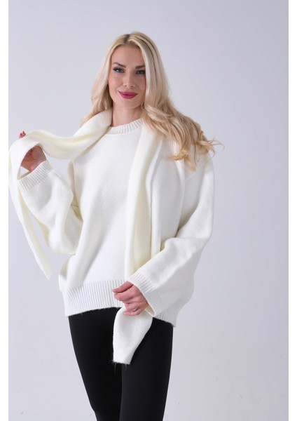 Ekru Şal Aksesuarlı Bisiklet Yaka Triko Kazak 46892633.147 indirimleri