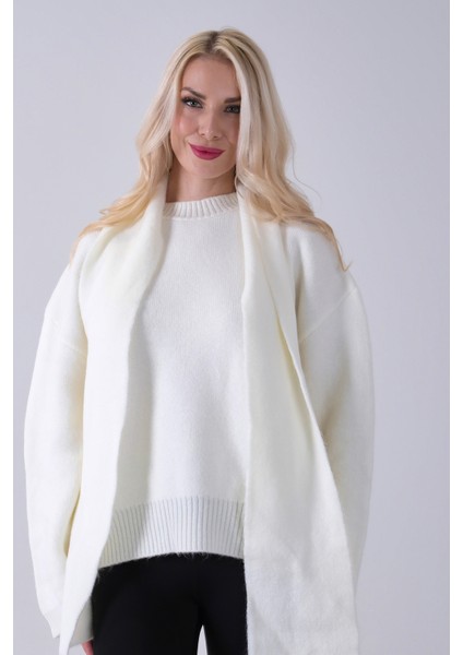 Ekru Şal Aksesuarlı Bisiklet Yaka Triko Kazak 46892633.147