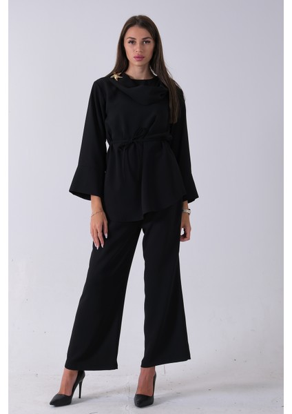 Siyah Şal Yaka Üzeri Broş Detaylı Pantolonlu Takım 4592270.01