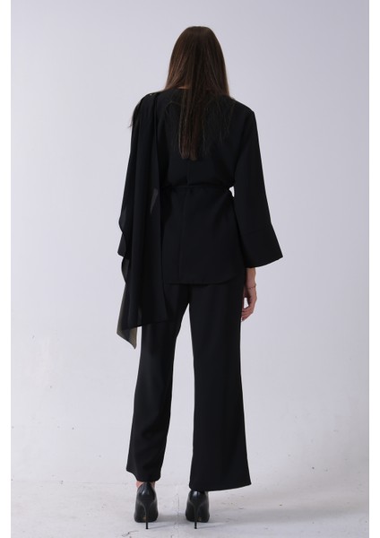 Siyah Şal Yaka Üzeri Broş Detaylı Pantolonlu Takım 4592270.01