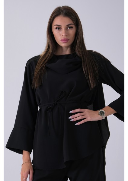 Siyah Şal Yaka Üzeri Broş Detaylı Pantolonlu Takım 4592270.01