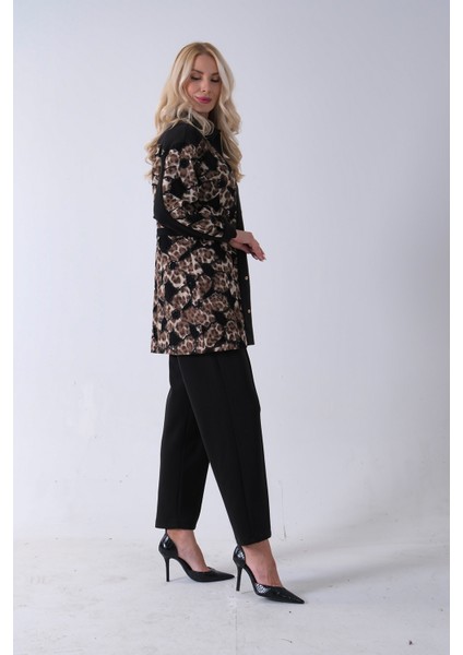 Siyah Üzeri Leopar Desenli Belden Lastikli Pantolon Tunikli Takım 4701402.01 fırsatları