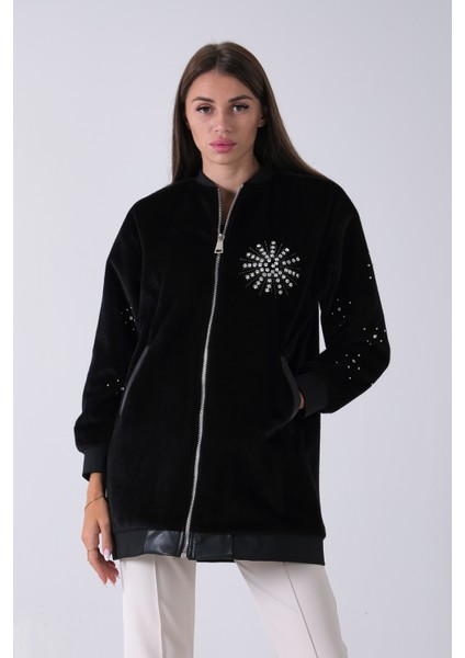 Siyah Üzeri Taş Detaylı Yandan Cepli Peluş Hırka 4701420.01 modelleri