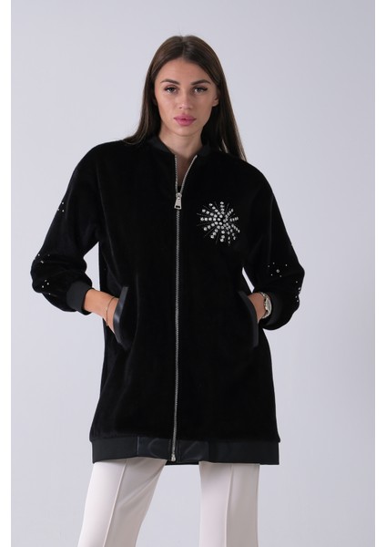 Siyah Üzeri Taş Detaylı Yandan Cepli Peluş Hırka 4701420.01 fırsatları