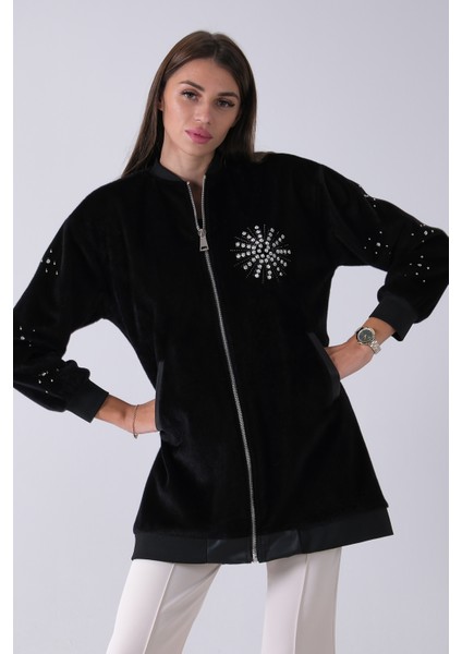Siyah Üzeri Taş Detaylı Yandan Cepli Peluş Hırka 4701420.01 indirimleri