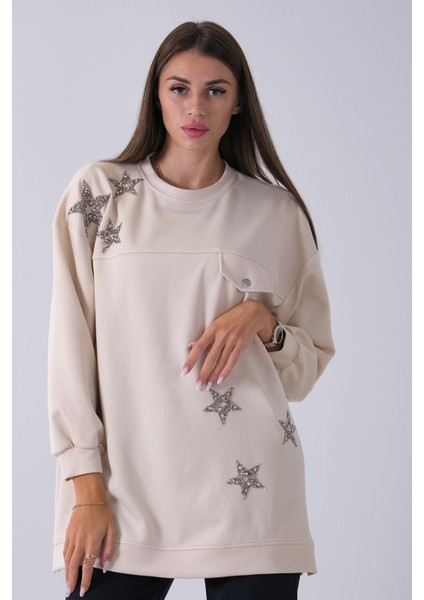 Taş Üzeri Yıldız Desenli Taş Işlemeli Cep Görünümülü Tunik 940170258.50 fiyatları