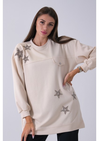 Taş Üzeri Yıldız Desenli Taş Işlemeli Cep Görünümülü Tunik 940170258.50 modelleri