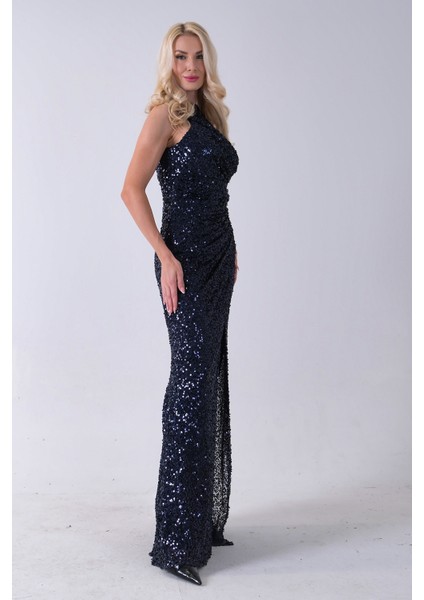 Lacivert Bisiklet Yaka Kolsuz Yırtmaç Detaylı Pul Payet Abiye 9705482.02 fırsatları