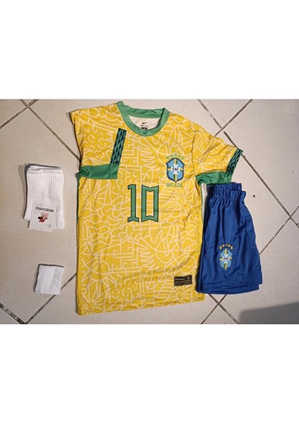 Brezilya Neymar Özel Tasarım Çocuk Futbol Forma 4 Lü Set. Şort+Forma+Çorap+Bileklik fiyatları