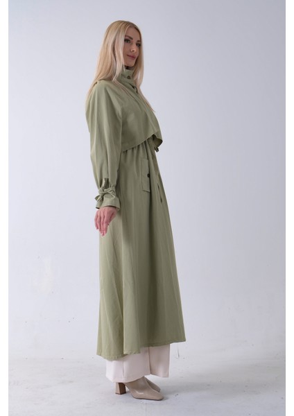 Yeşil Belden Bağlama Detaylı Yandan Cepli Uzun Trenç 422237.07 modelleri