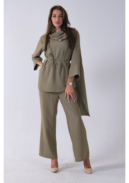 Haki Şal Yaka Üzeri Broş Detaylı Pantolonlu Takım 4592270.23 fiyatları