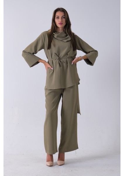Haki Şal Yaka Üzeri Broş Detaylı Pantolonlu Takım 4592270.23 modelleri