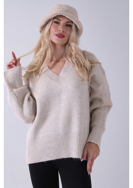 Taş V Yaka Beli Lastikli Triko Kazak 46892623.50 fiyatları