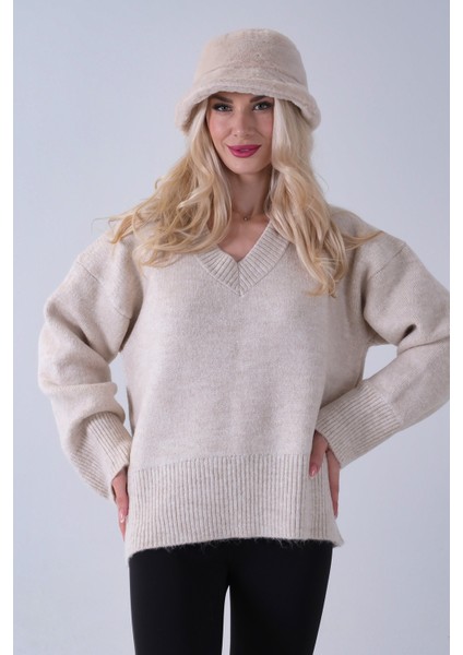 Taş V Yaka Beli Lastikli Triko Kazak 46892623.50 modelleri