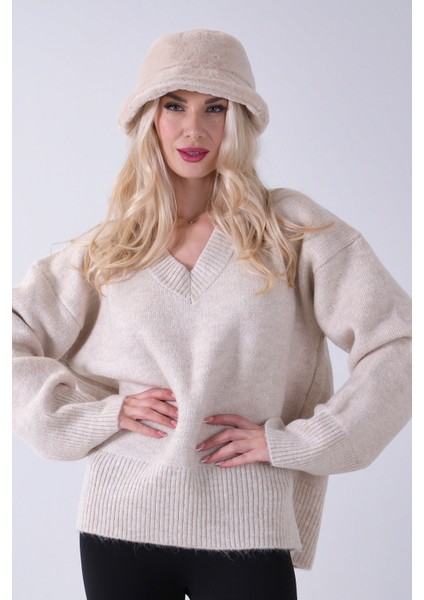 Taş V Yaka Beli Lastikli Triko Kazak 46892623.50 fırsatları