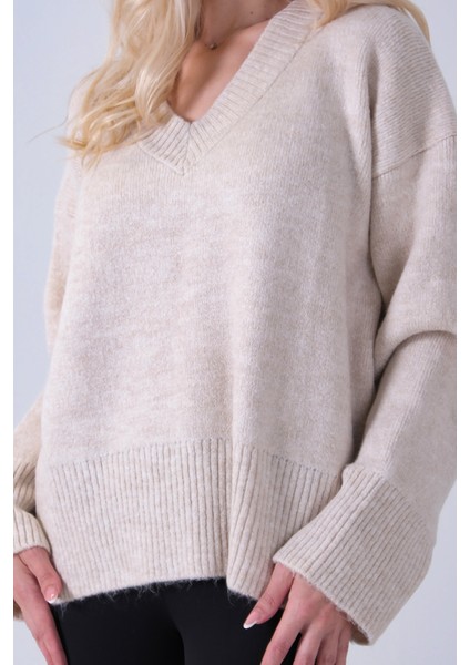 Taş V Yaka Beli Lastikli Triko Kazak 46892623.50