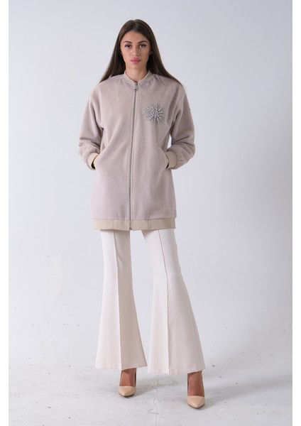 Taş Üzeri Taş Detaylı Yandan Cepli Peluş Hırka 4701420.50