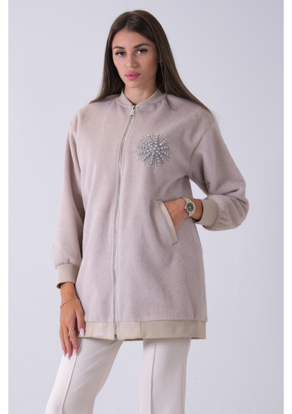 Taş Üzeri Taş Detaylı Yandan Cepli Peluş Hırka 4701420.50