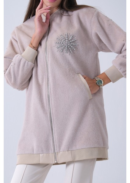 Taş Üzeri Taş Detaylı Yandan Cepli Peluş Hırka 4701420.50