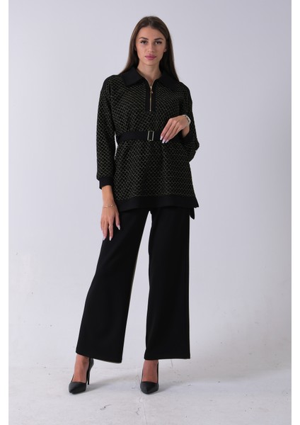 Gold Tunik Yaka Fermuar Kapamalı File Detaylı Pantolonlu Takım 4577283.122 fiyatları