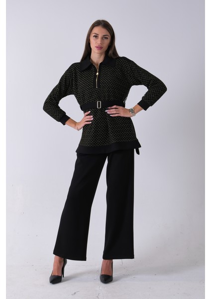 Gold Tunik Yaka Fermuar Kapamalı File Detaylı Pantolonlu Takım 4577283.122 modelleri