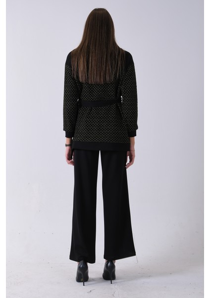 Gold Tunik Yaka Fermuar Kapamalı File Detaylı Pantolonlu Takım 4577283.122