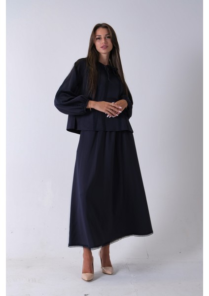 Lacivert Etek Ucu Dantel Detaylı Yaka Bağlamalı 2'li Takım 4592262.02 fiyatları